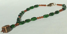 Load image into Gallery viewer, Junior Sized Emerald and burnt orange necklace
